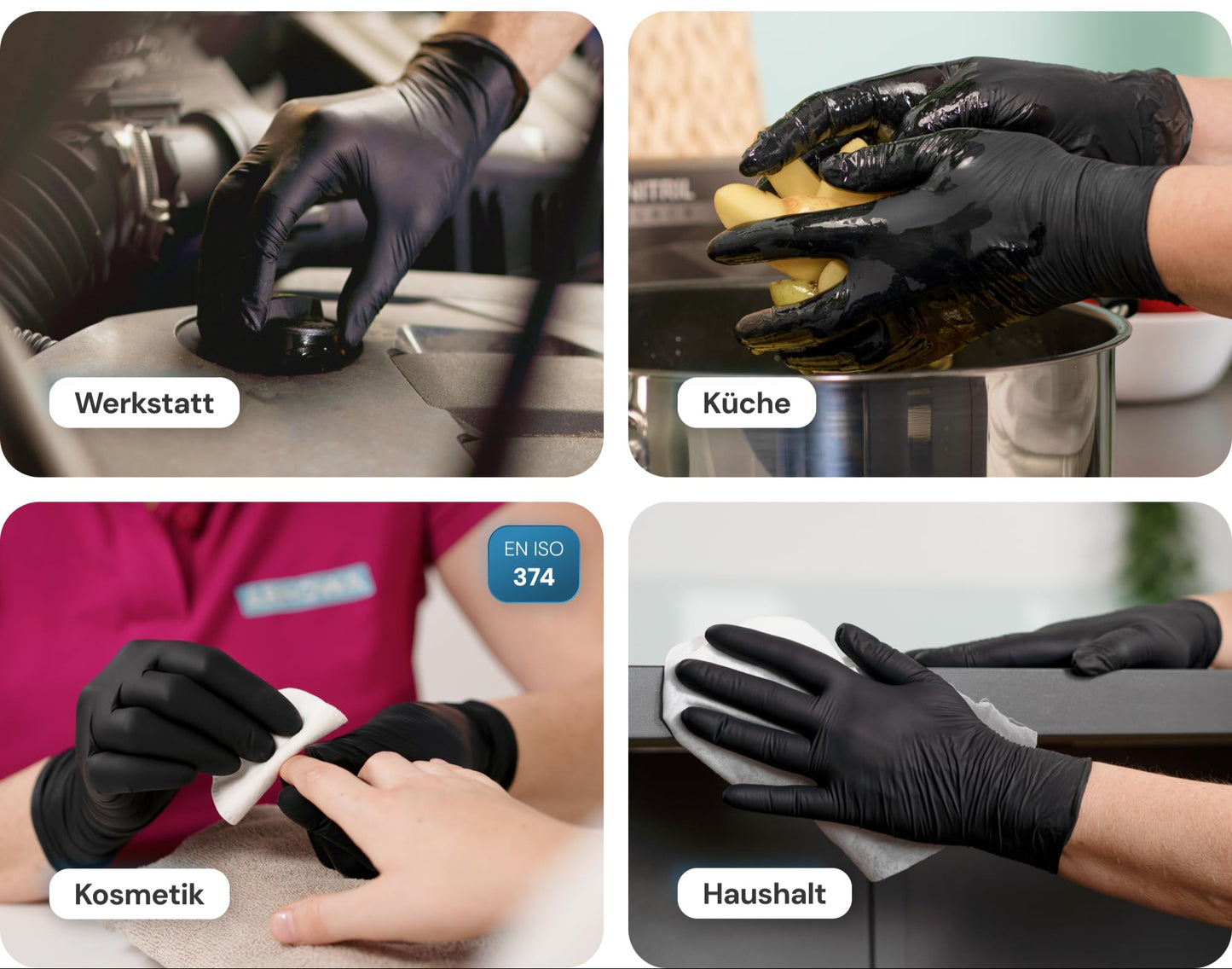 👉 Einweghandschuhe 100 Stück/Box – Schwarze Nitrilhandschuhe, puderfrei & latexfrei, in den Größen XS–XXL erhältlich